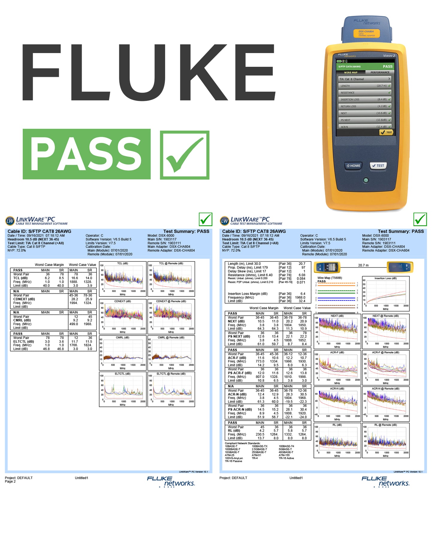 Cat 8 Ethernet Cable 26AWG 40Gbps 2000Mhz Fluke Test Passed