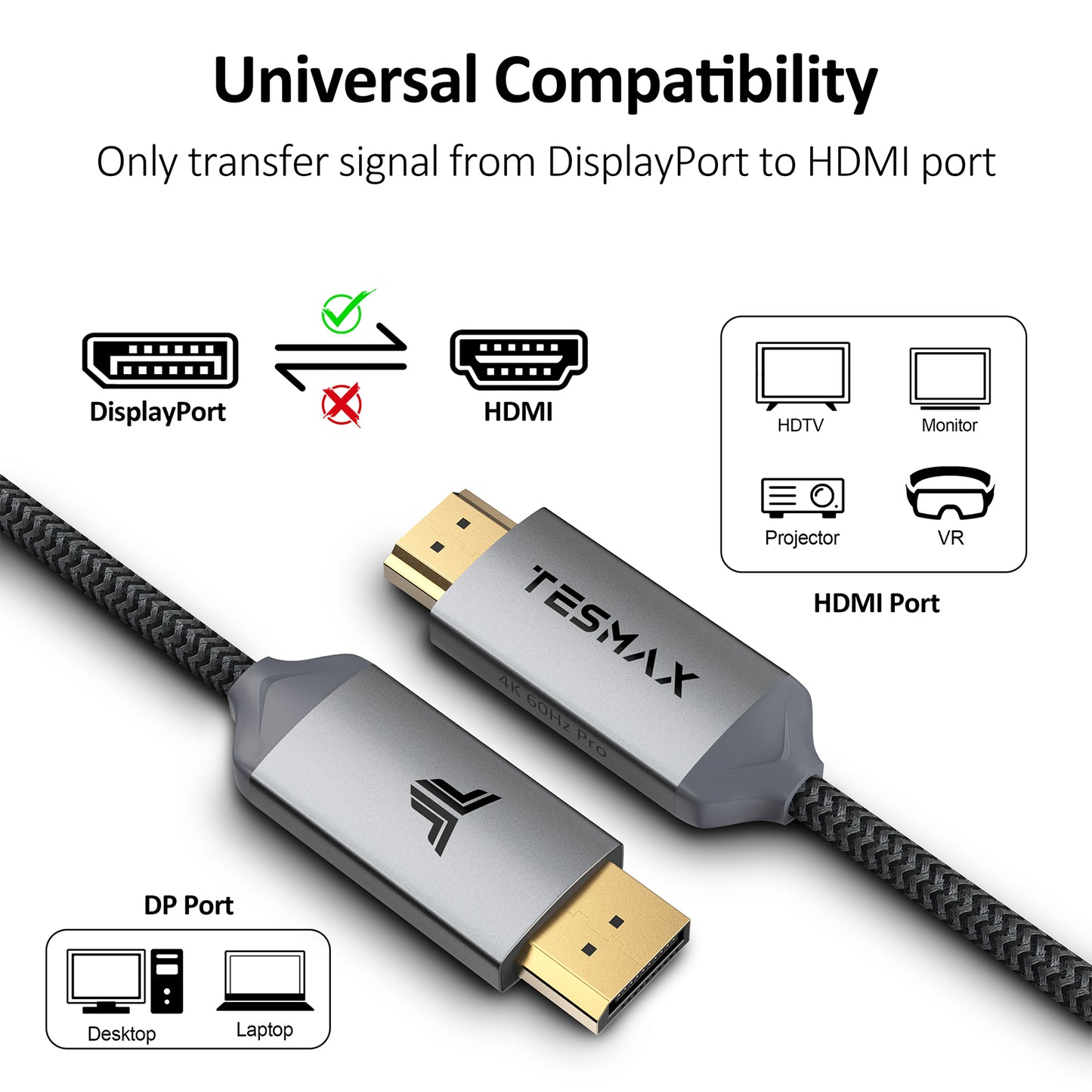 DisplayPort to HDMI Cable 4K@60Hz / 4K@30Hz