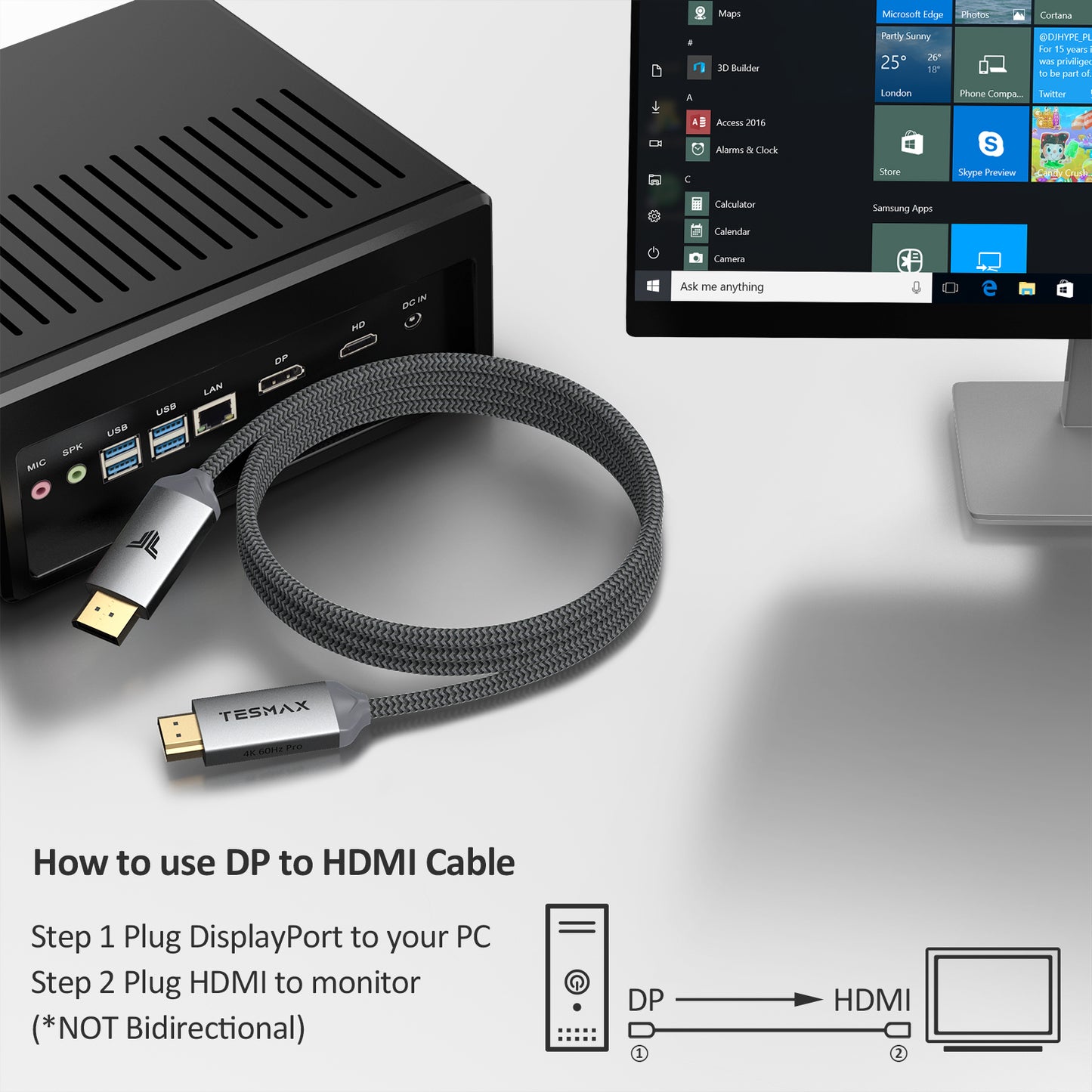 DisplayPort to HDMI Cable 4K@60Hz / 4K@30Hz